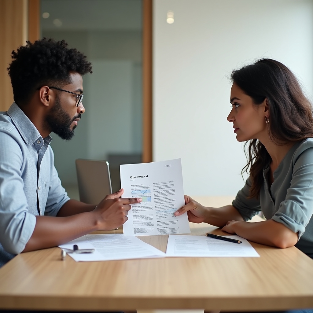 Property owner reviewing independent assessment report with professional advisor
