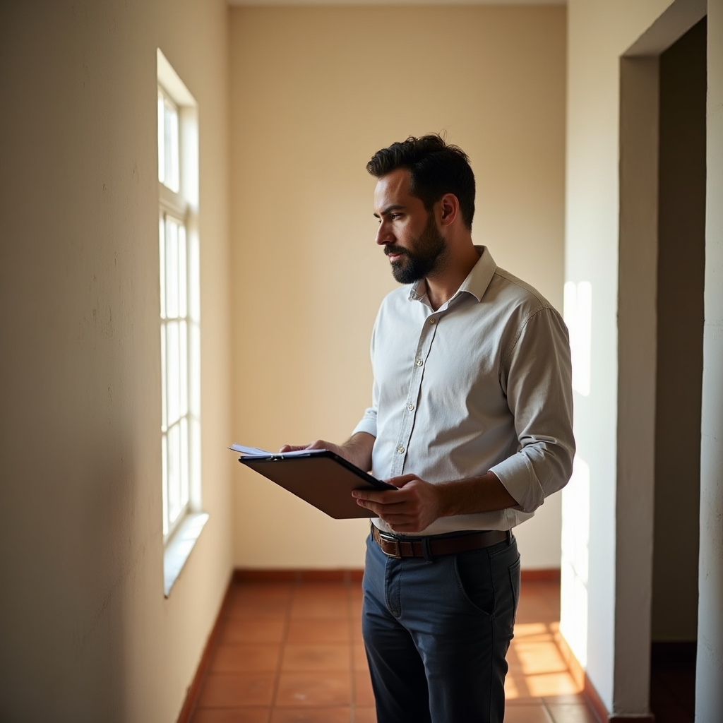 Professional property inspection visit in Paraguay — assessor reviewing construction details