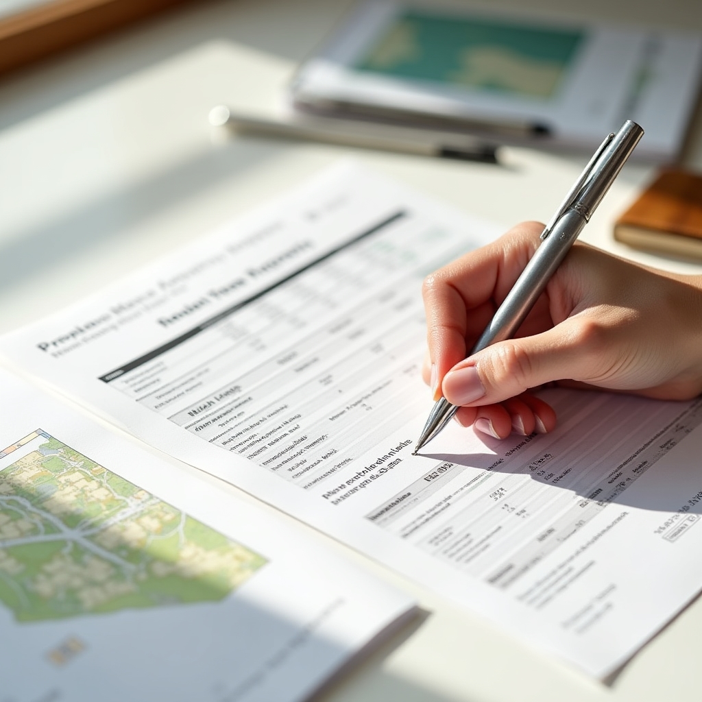 Property valuation report document being reviewed with highlighted data points